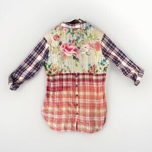 Anthropologie Cyrena Mixed Media Embroidered Floral Top Blouse Tunic M Boho HiLo